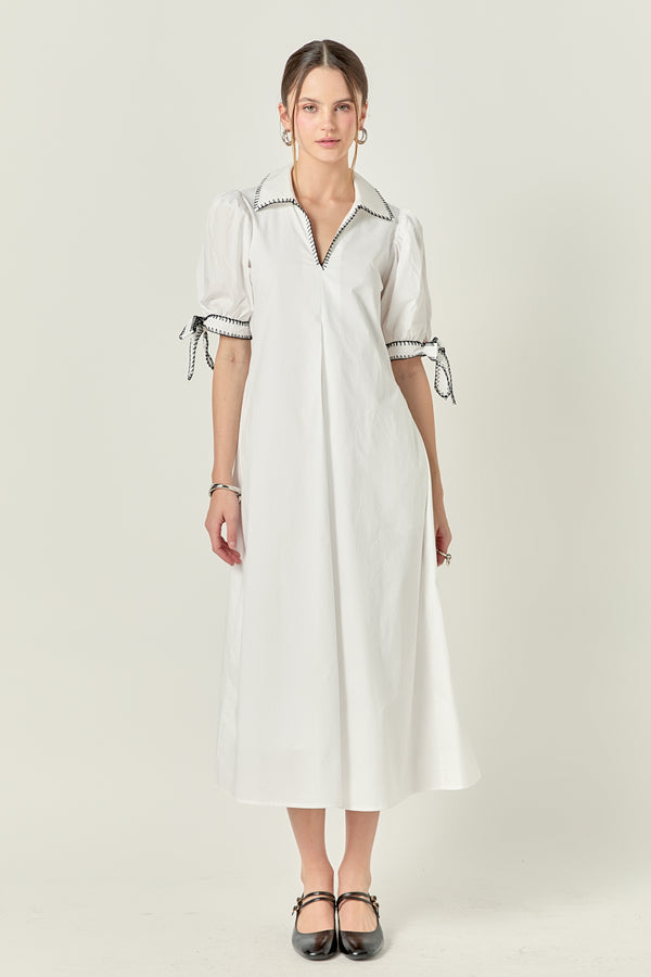 english factory Stitch Detailed Midi Dress WHITE