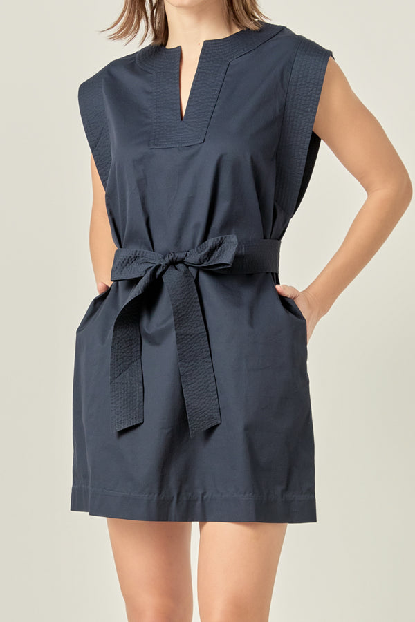 English Factory Stitch Detailed Mini Dress NAVY