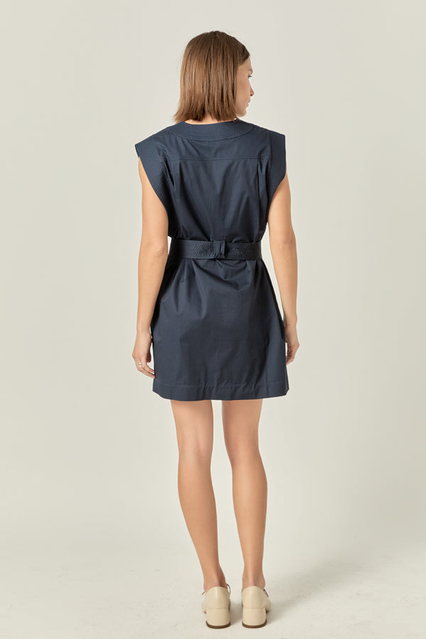 English Factory Stitch Detailed Mini Dress NAVY
