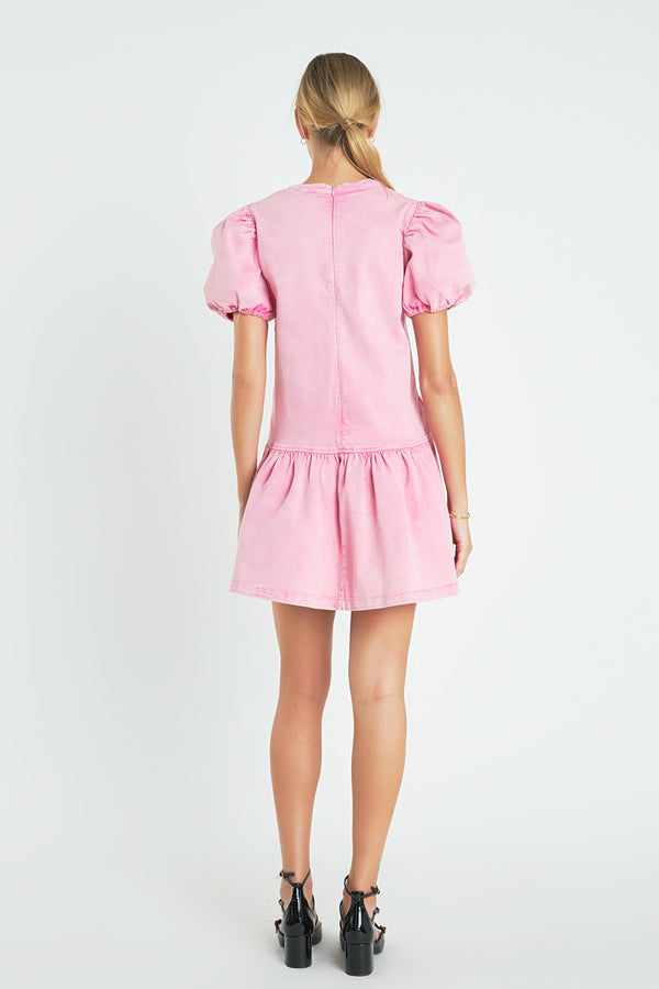 English Factory Stretch Denim Mini Dress PINK