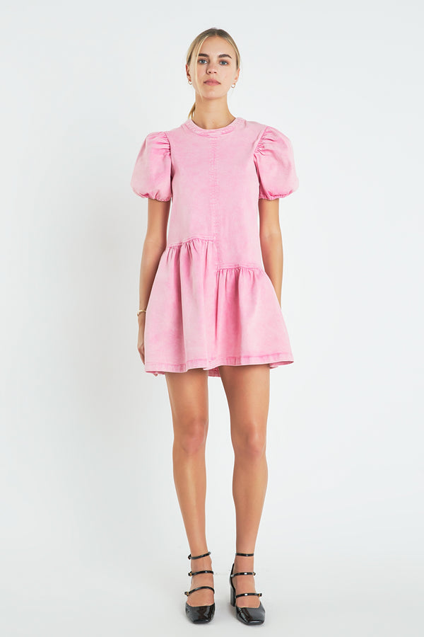 english factory Stretch Denim Mini Dress PINK