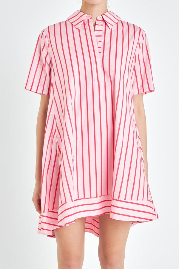 English Factory Stripe A-line Shirt Dress PINK/RED