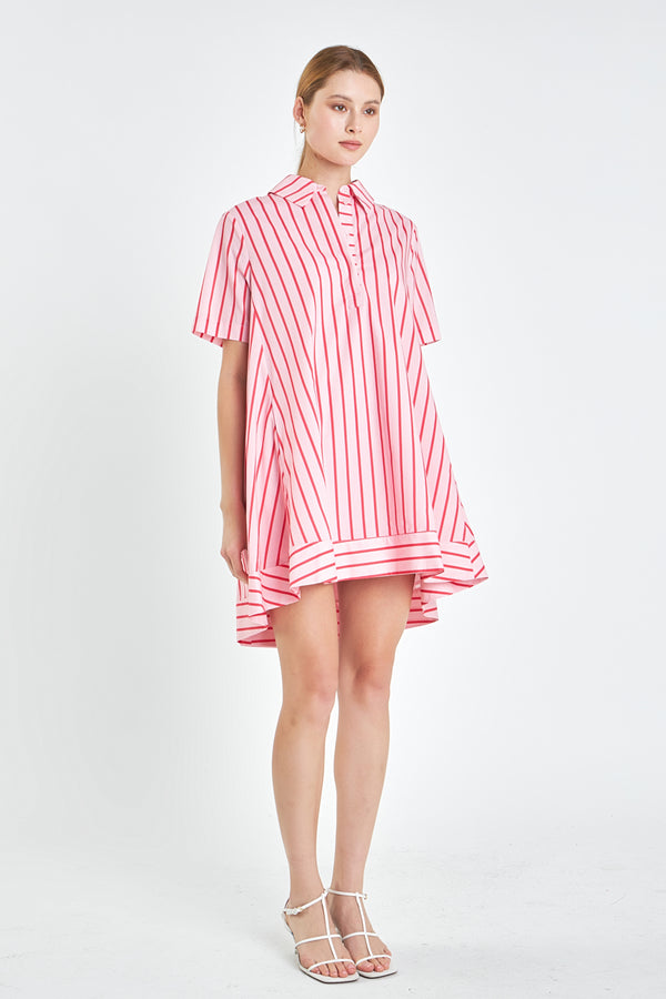 English Factory Stripe A-line Shirt Dress PINK/RED