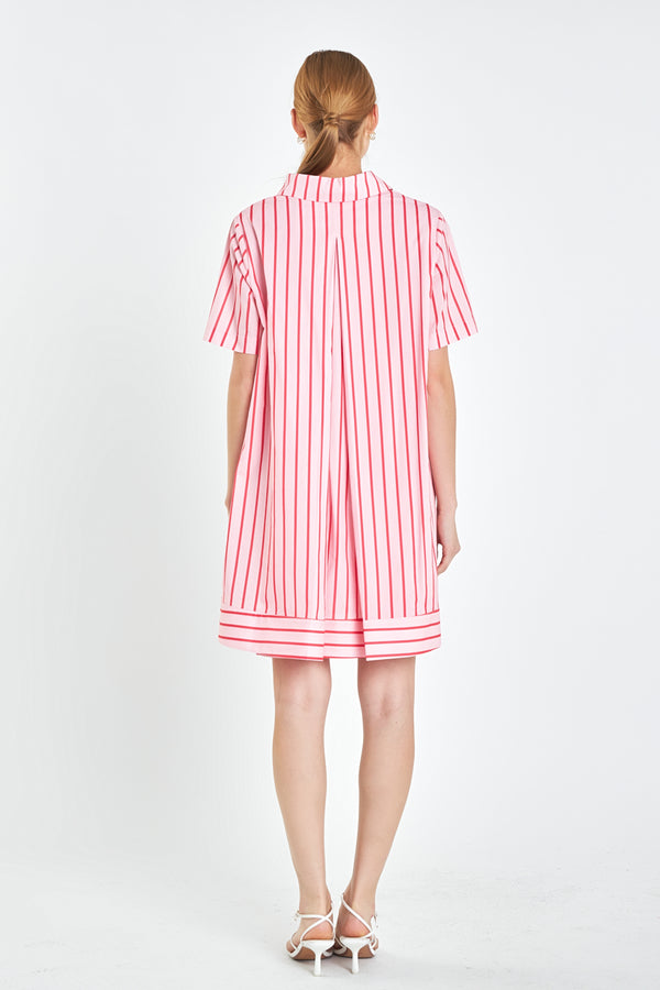 English Factory Stripe A-line Shirt Dress PINK/RED