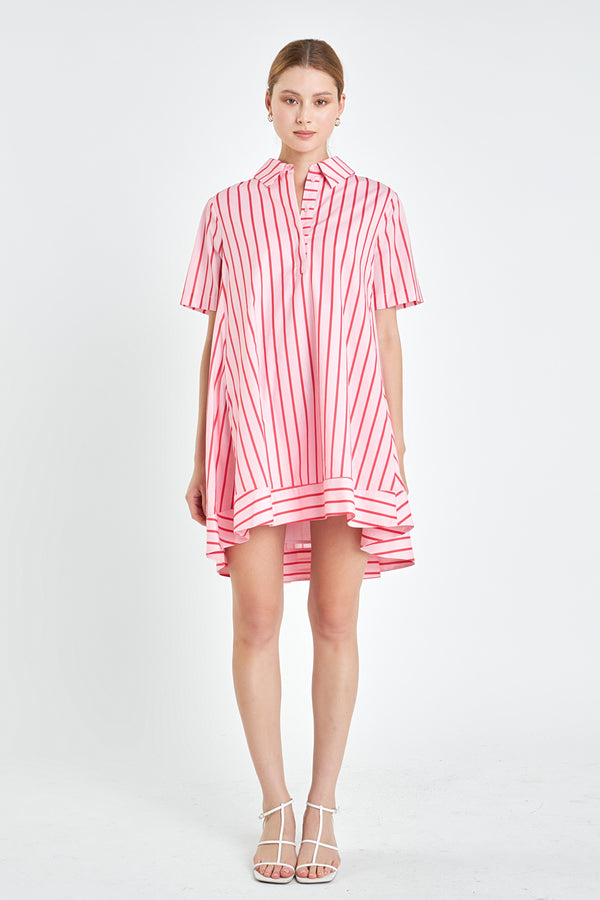 english factory Stripe A-line Shirt Dress PINK/RED