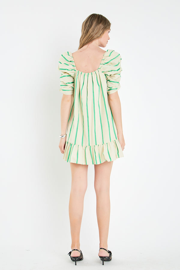 English Factory Stripe Babydoll Dress BEIGE/GREEN