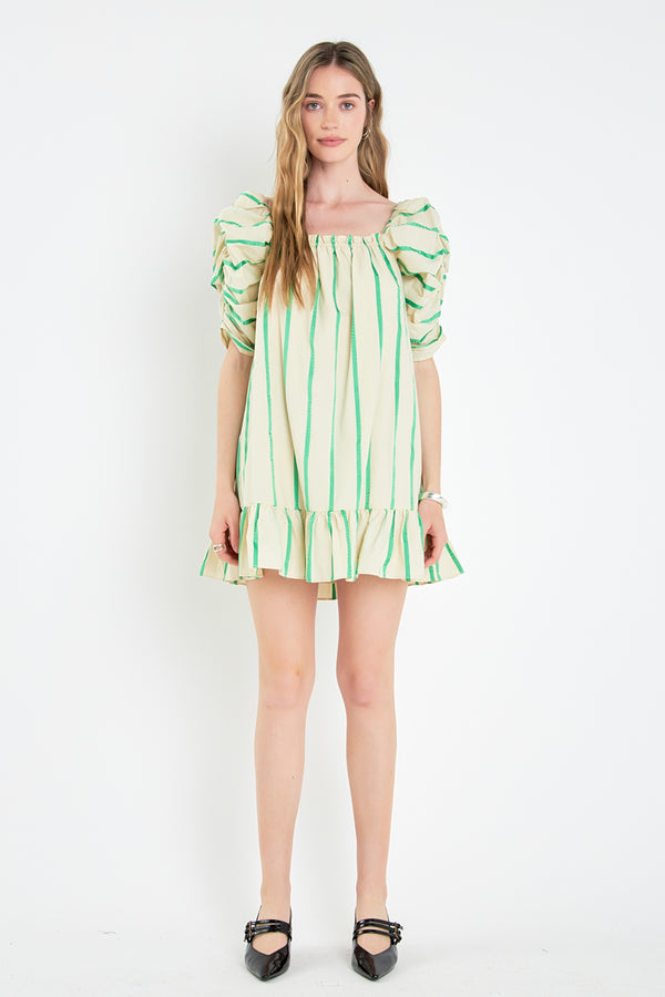 english factory Stripe Babydoll Dress BEIGE/GREEN