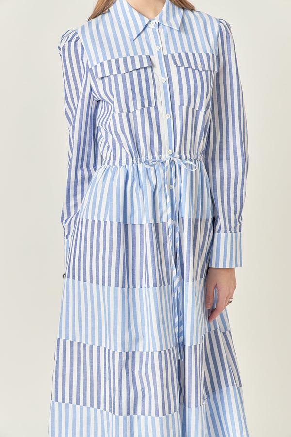 English Factory Stripe Block Maxi Dress BLUE