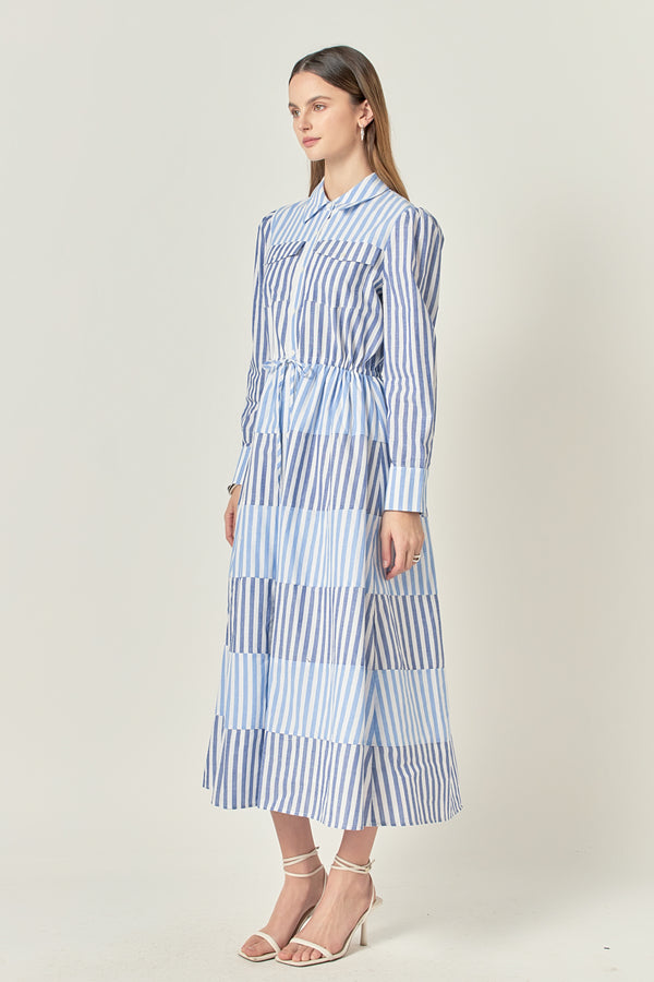 English Factory Stripe Block Maxi Dress BLUE