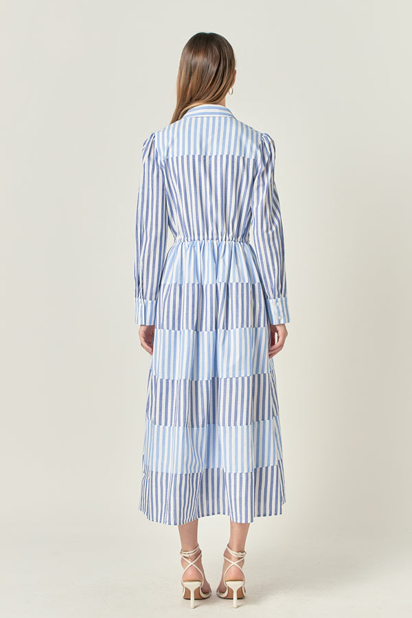 English Factory Stripe Block Maxi Dress BLUE