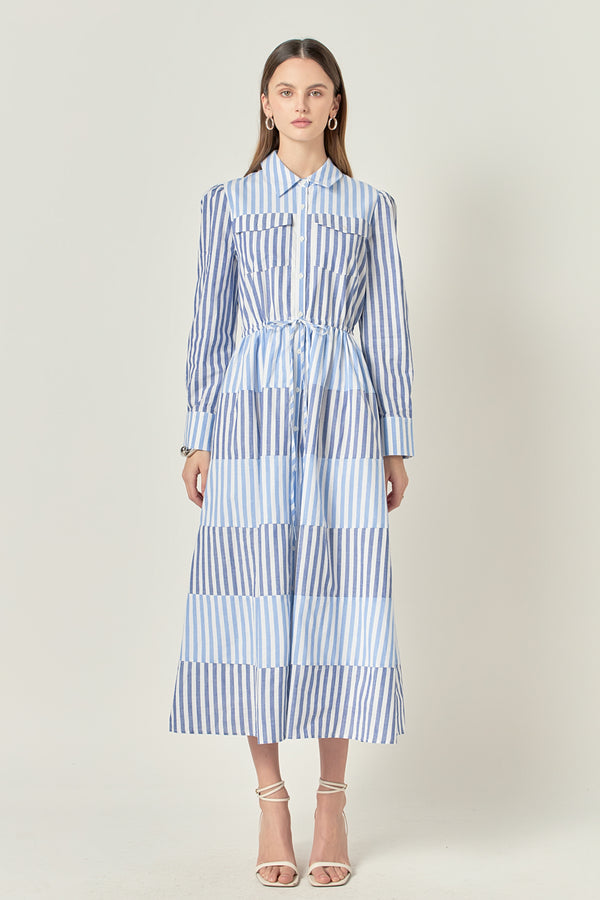 english factory Stripe Block Maxi Dress BLUE
