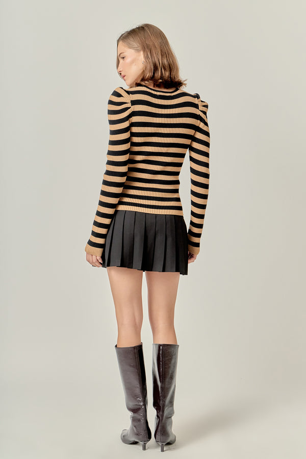 English Factory Stripe Bow Knit Top TAN/BLACK