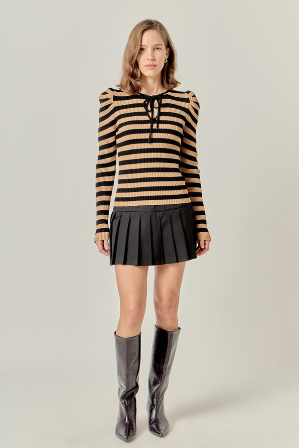english factory Stripe Bow Knit Top TAN/BLACK