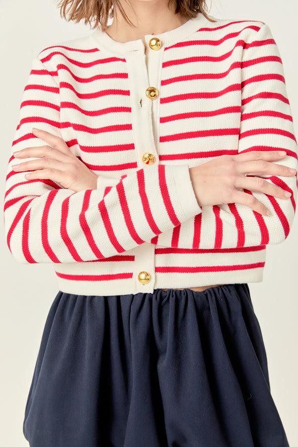 English Factory Stripe Cardigan OFF WHITE/ RED