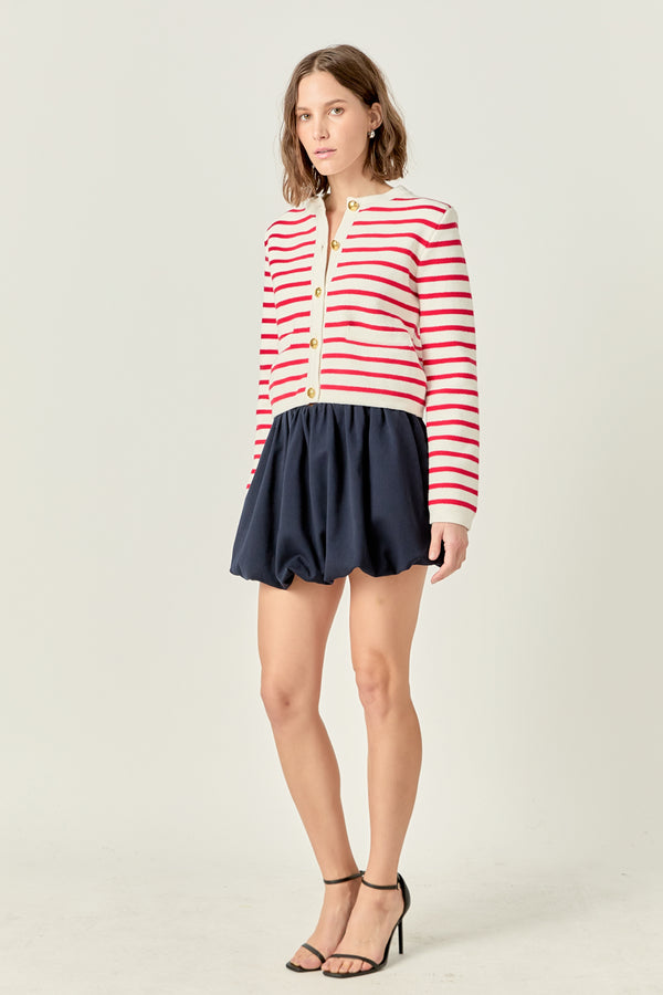 English Factory Stripe Cardigan OFF WHITE/ RED