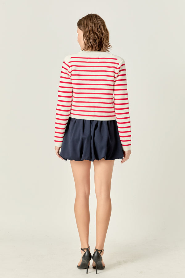 English Factory Stripe Cardigan OFF WHITE/ RED