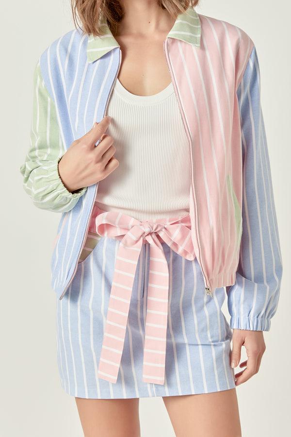 English Factory Stripe Color Block Jacket MULTI