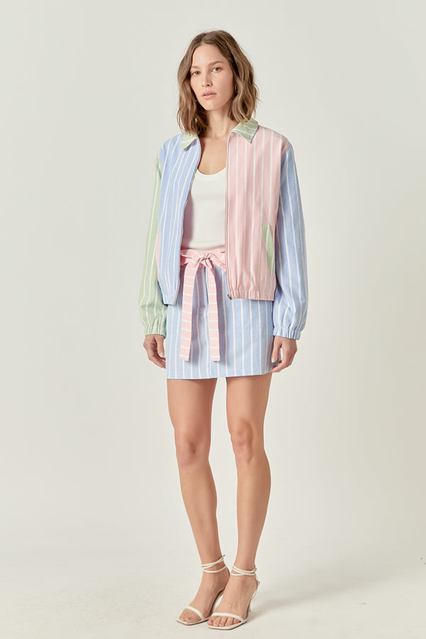 English Factory Stripe Color Block Jacket MULTI