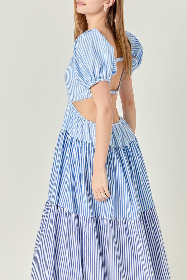 English Factory Stripe Color Block Midi Dress BLUE