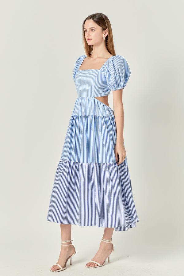 English Factory Stripe Color Block Midi Dress BLUE