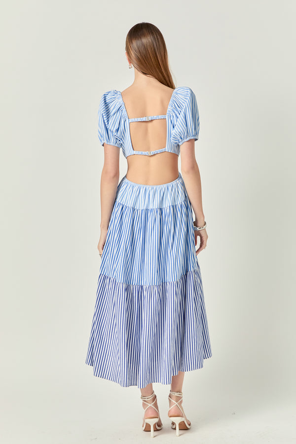 English Factory Stripe Color Block Midi Dress BLUE