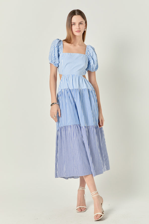 english factory Stripe Color Block Midi Dress BLUE