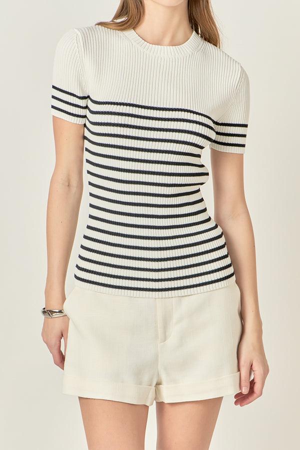 English Factory Stripe Fitted Knit Top WHITE/BLACK