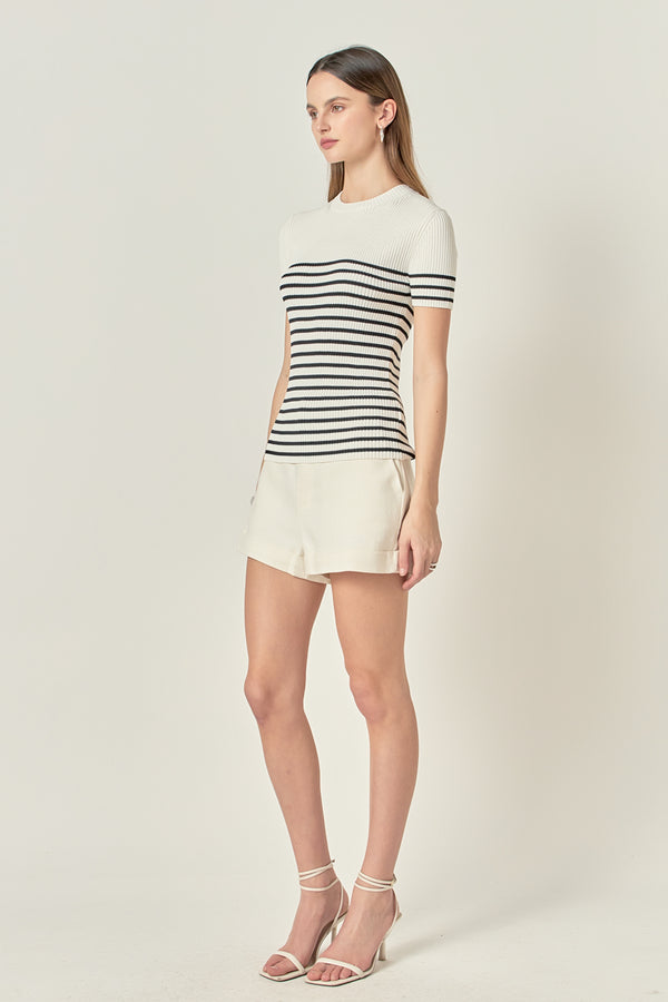 English Factory Stripe Fitted Knit Top WHITE/BLACK