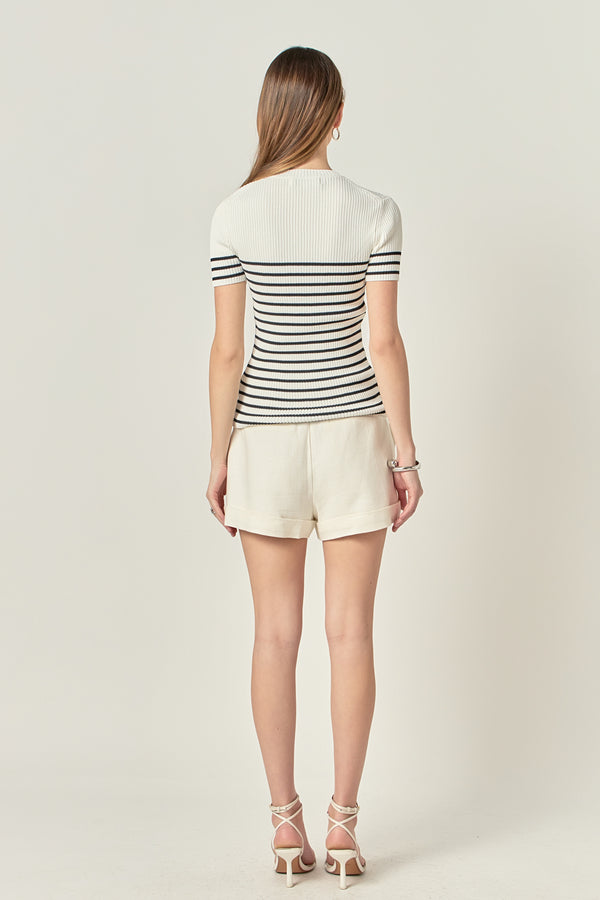 English Factory Stripe Fitted Knit Top WHITE/BLACK