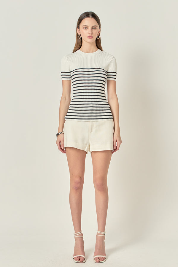 english factory Stripe Fitted Knit Top WHITE/BLACK