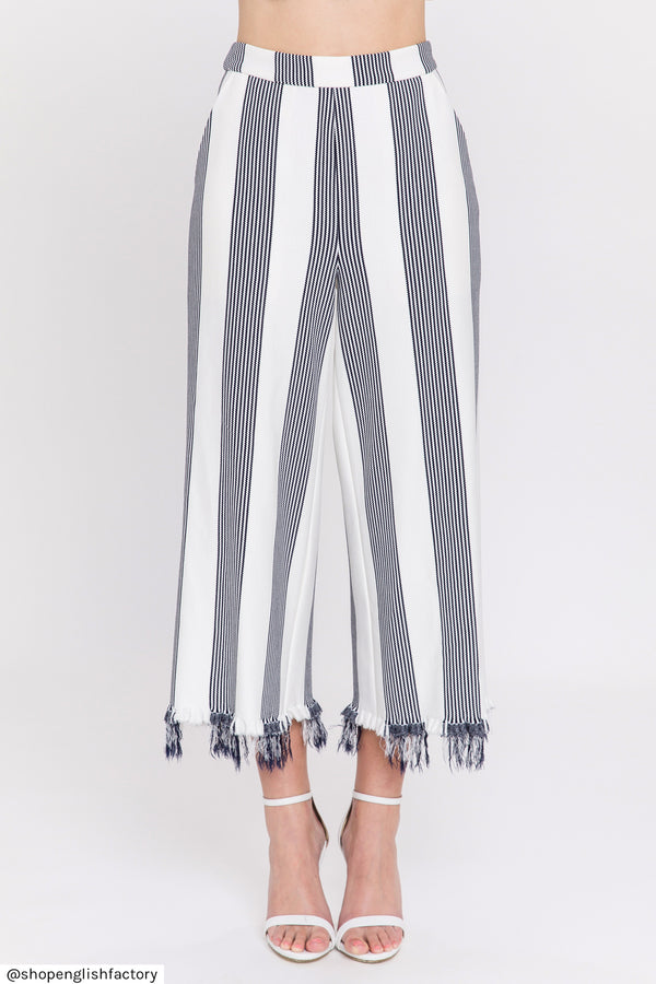 English Factory Stripe Fringe Hem Pants NIGHT SKY