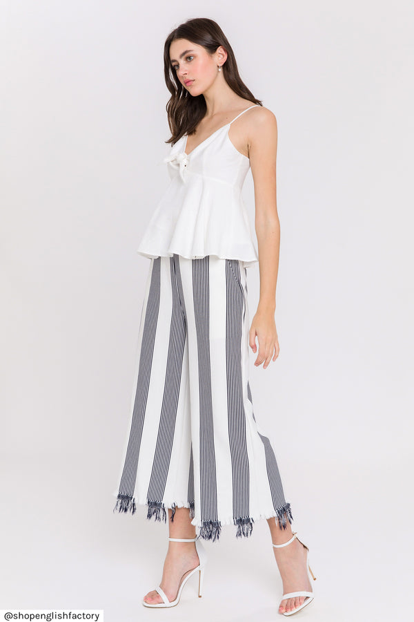 English Factory Stripe Fringe Hem Pants NIGHT SKY