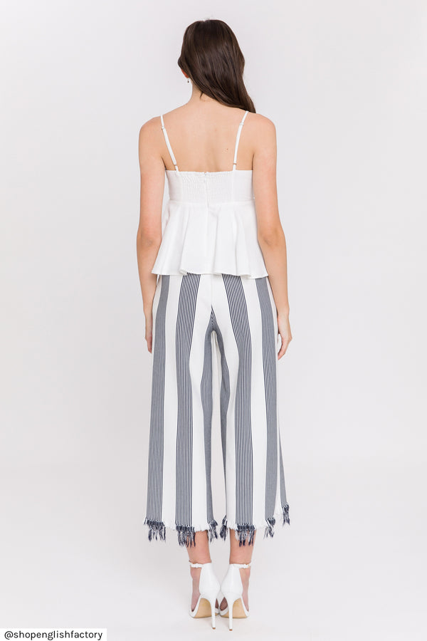 English Factory Stripe Fringe Hem Pants NIGHT SKY