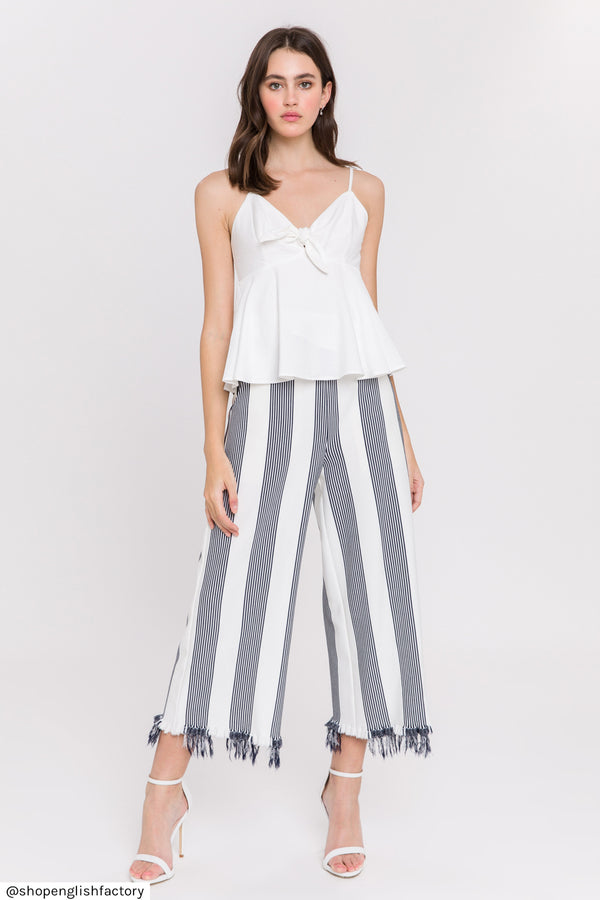 english factory Stripe Fringe hem Pants NIGHT SKY