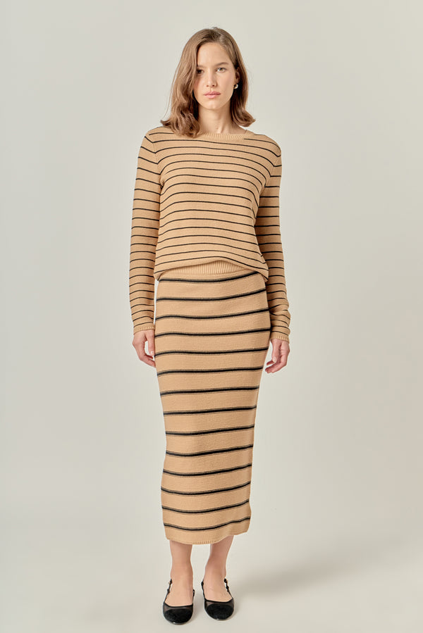 English Factory Stripe Knit Midi Skirt BLACK/WHITE