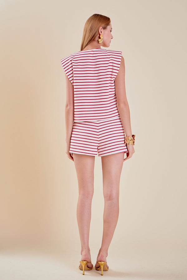 English Factory Stripe Knit Shorts WHITE/RED