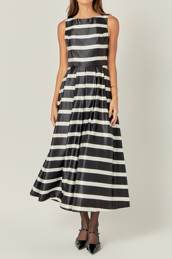English Factory Stripe Midi Dress BLACK/WHITE