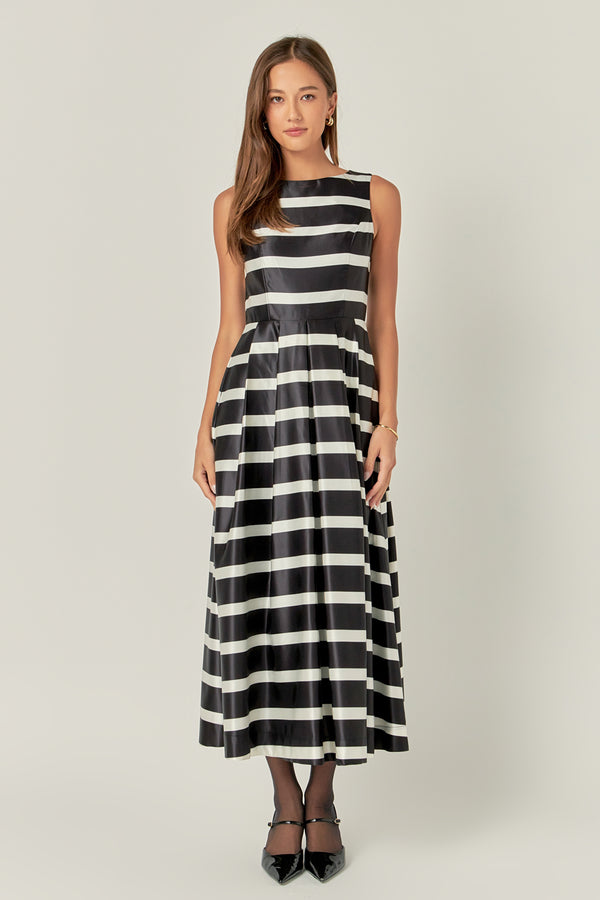 english factory Stripe Midi Dress BLACK/WHITE