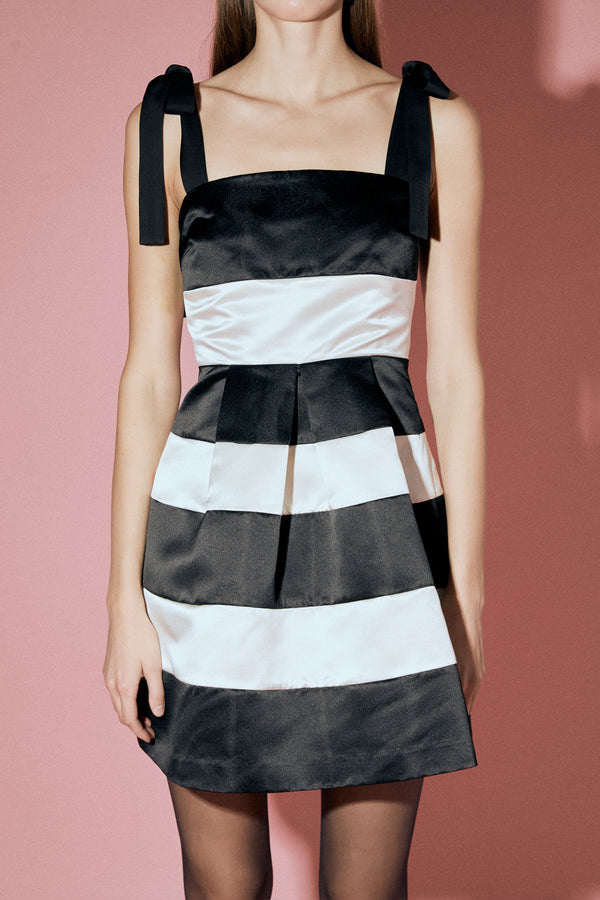 English Factory Stripe Mini Dress BLACK