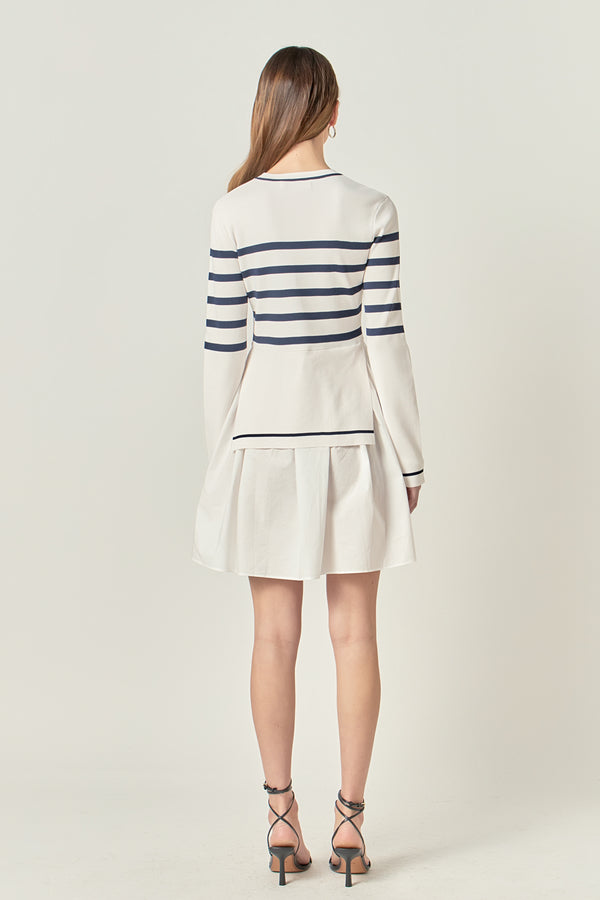 English Factory Stripe Mix Media Dress IVORY