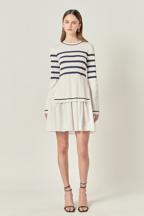 english factory Stripe Mix Media Dress IVORY