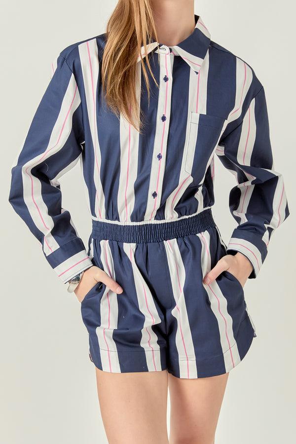 English Factory Stripe Romper NAVY/WHITE