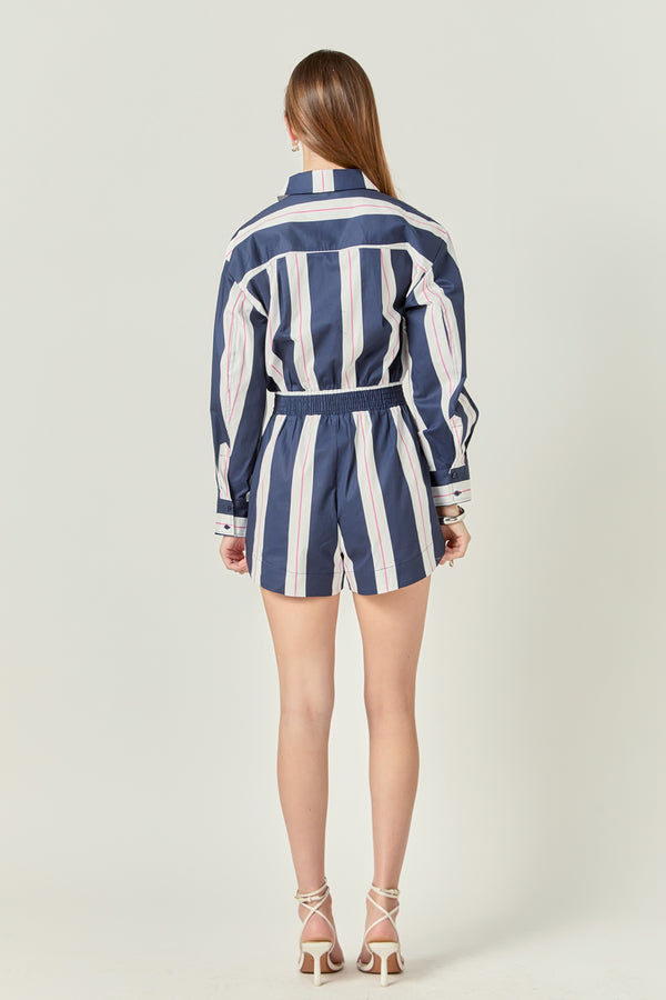 English Factory Stripe Romper NAVY/WHITE