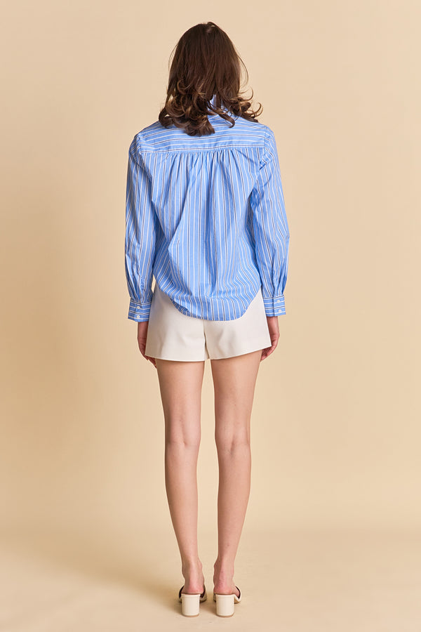 English Factory Stripe Ruffled Shirt BLUE/WHITE