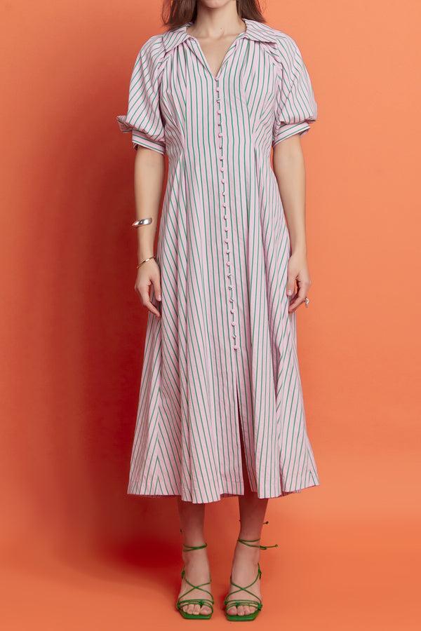 English Factory Stripe Shirt Midi Dress PINK/GREEN