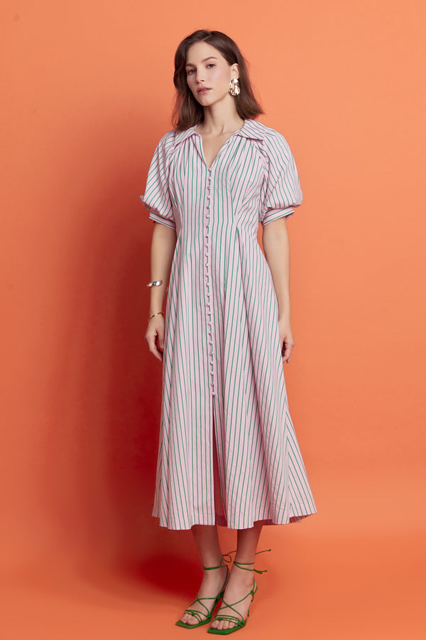English Factory Stripe Shirt Midi Dress PINK/GREEN