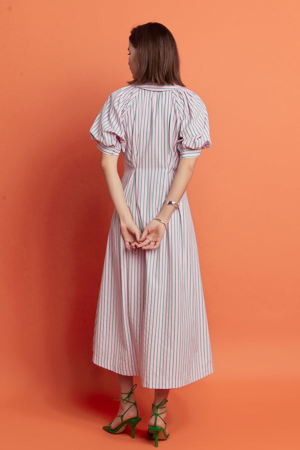 English Factory Stripe Shirt Midi Dress PINK/GREEN