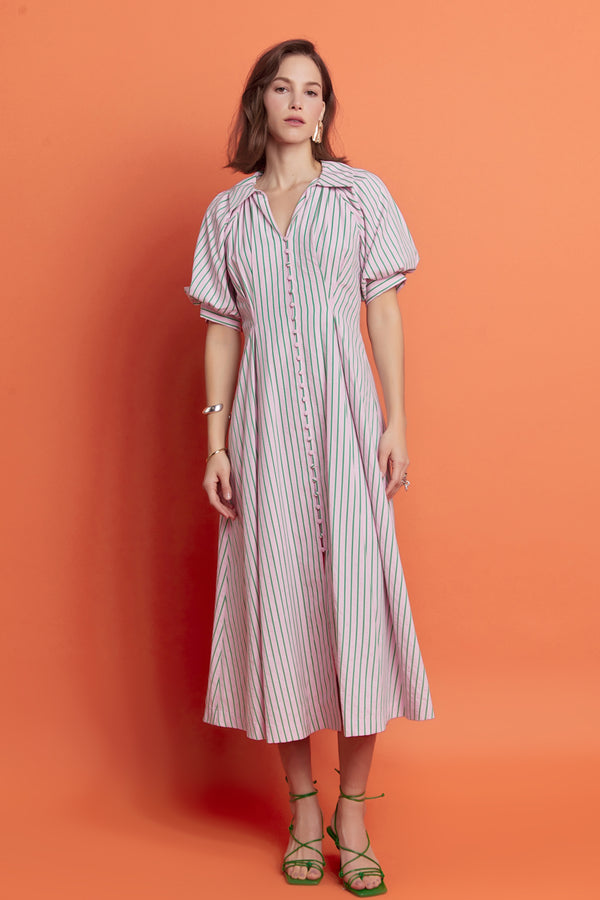 english factory Stripe Shirt Midi Dress PINK/GREEN