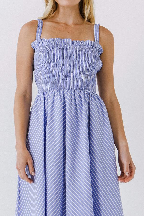 English Factory Stripe Smocked Dress POWDER BLUE