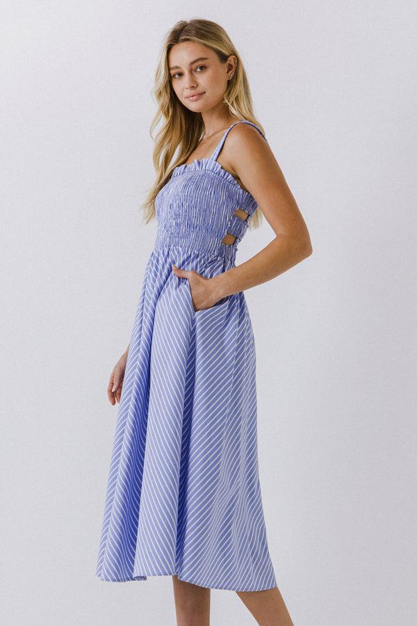 English Factory Stripe Smocked Dress POWDER BLUE